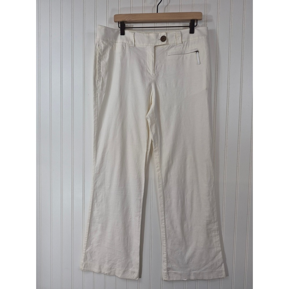 Kellie by Tapemeasure Ivory Linen Blend Wide Leg Trousers Pants 37x31 Size 12